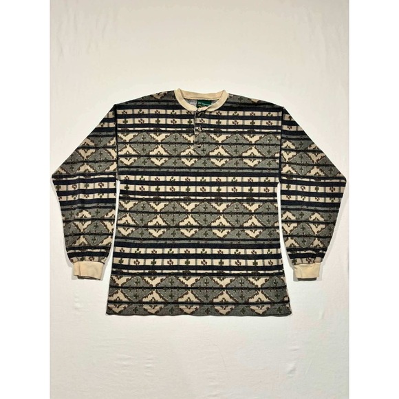 Di Vincent Other - Vintage Di Vincent Henley Shirt XL Kids Geometric Waffle Knit Thermal Made in US